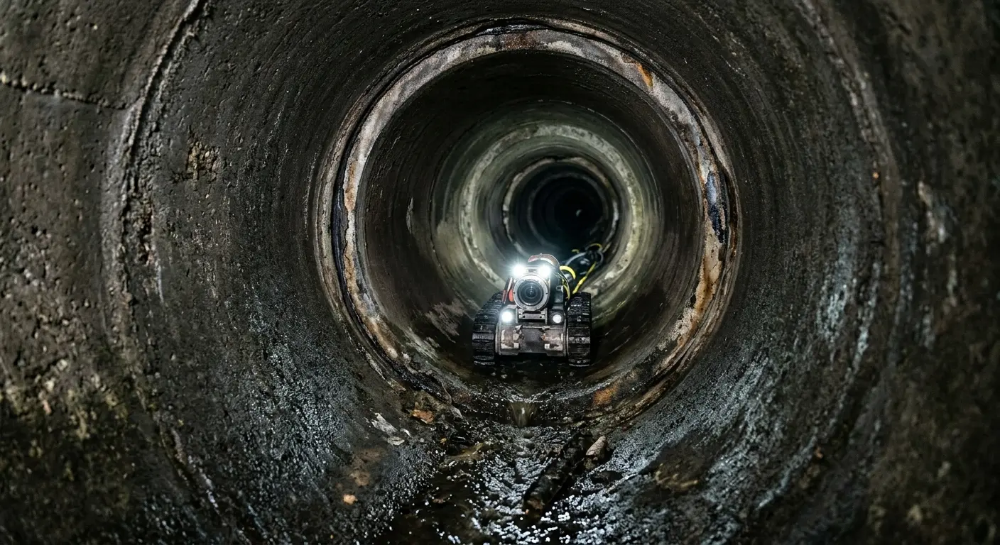 Robotic sewer camera inspecting pipe interior for Sewer Line Cleaning in Loganville